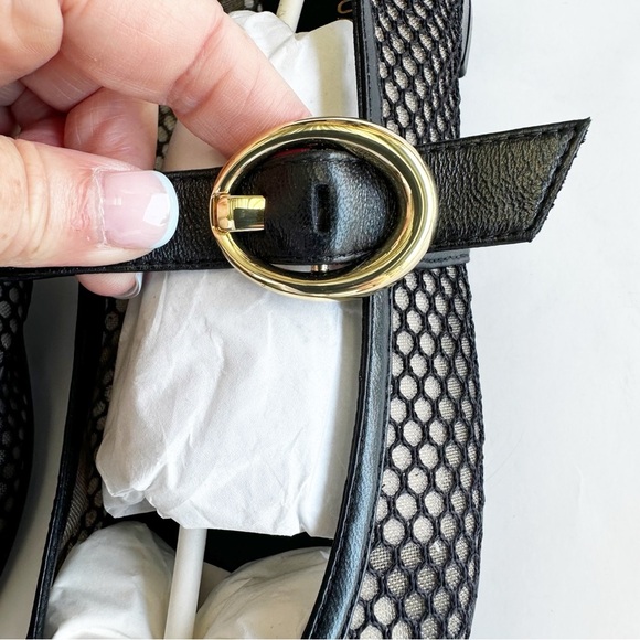 Stuart Weitzman Womens Arabella Black Mesh Flats MaryJane Gold Buckle Strap 11.5 - Picture 10 of 16